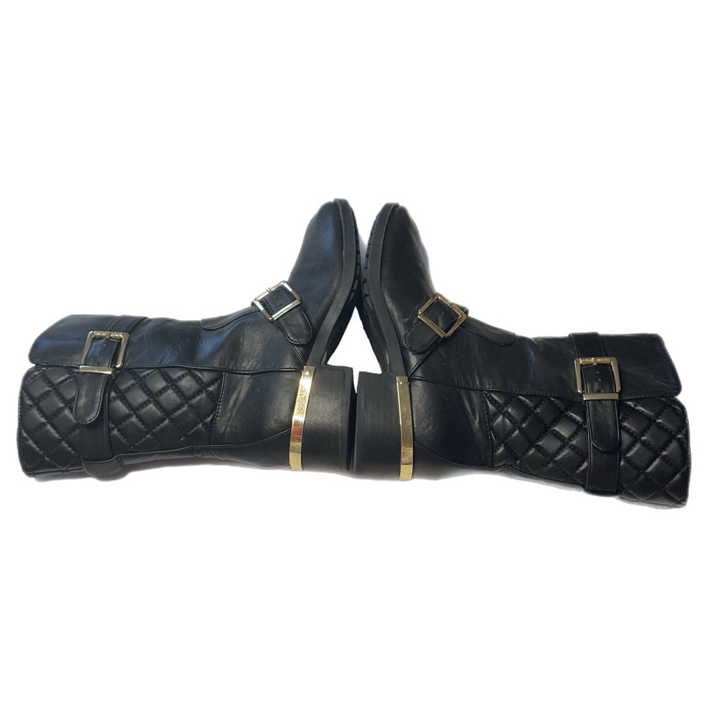 VINCE CAMUTO Wilamena Black Leather Goldtone Buckle Quilted Mid Calf Boot 5.5M - Picture 10 of 15